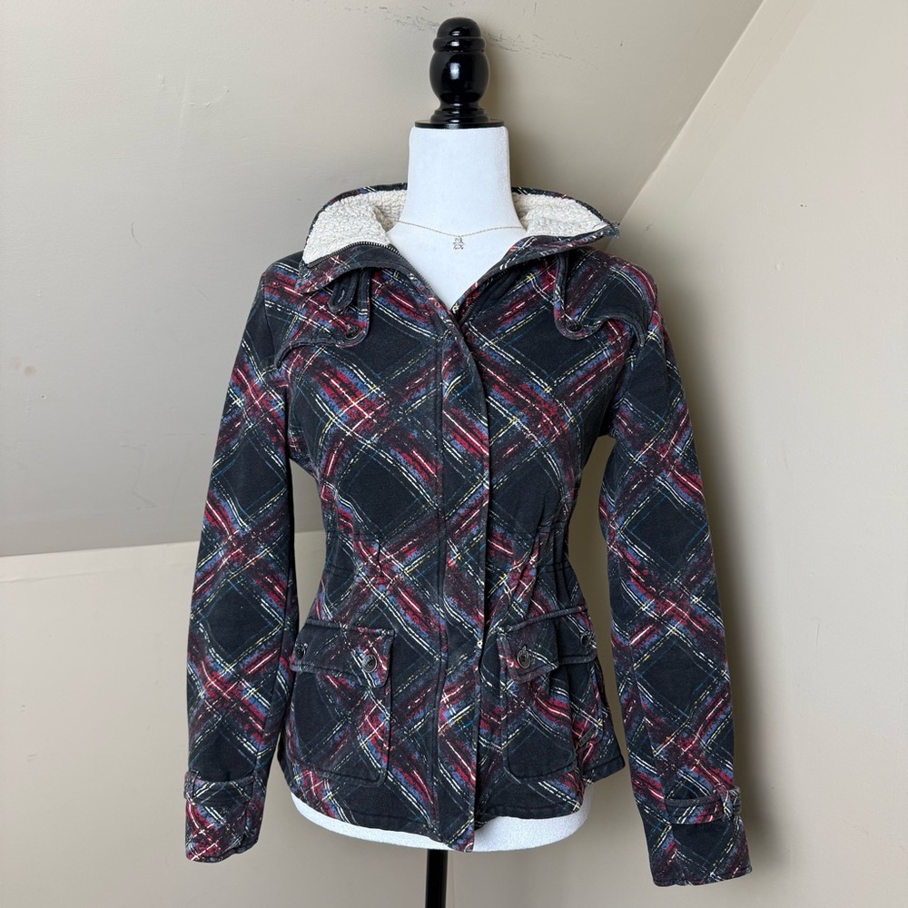 Roxy Multicolor Plaid‎ Sherpa Jacket Size Small